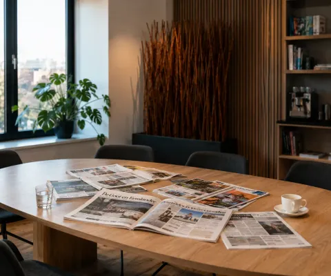 Afbeelding van iemand uit de doelgroep. die tevreden de krant leest of bij buitenreclame bekijkt